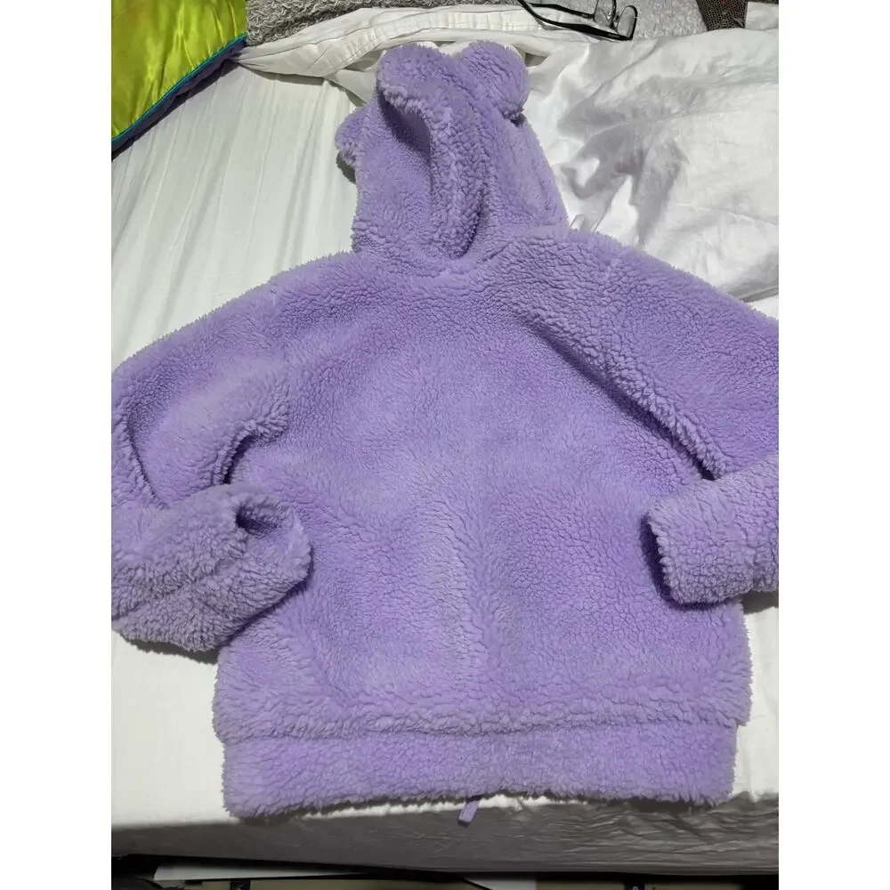 H & M 8/10 lavander hooded bear ears fleece jacket pockets lined nwt unworn